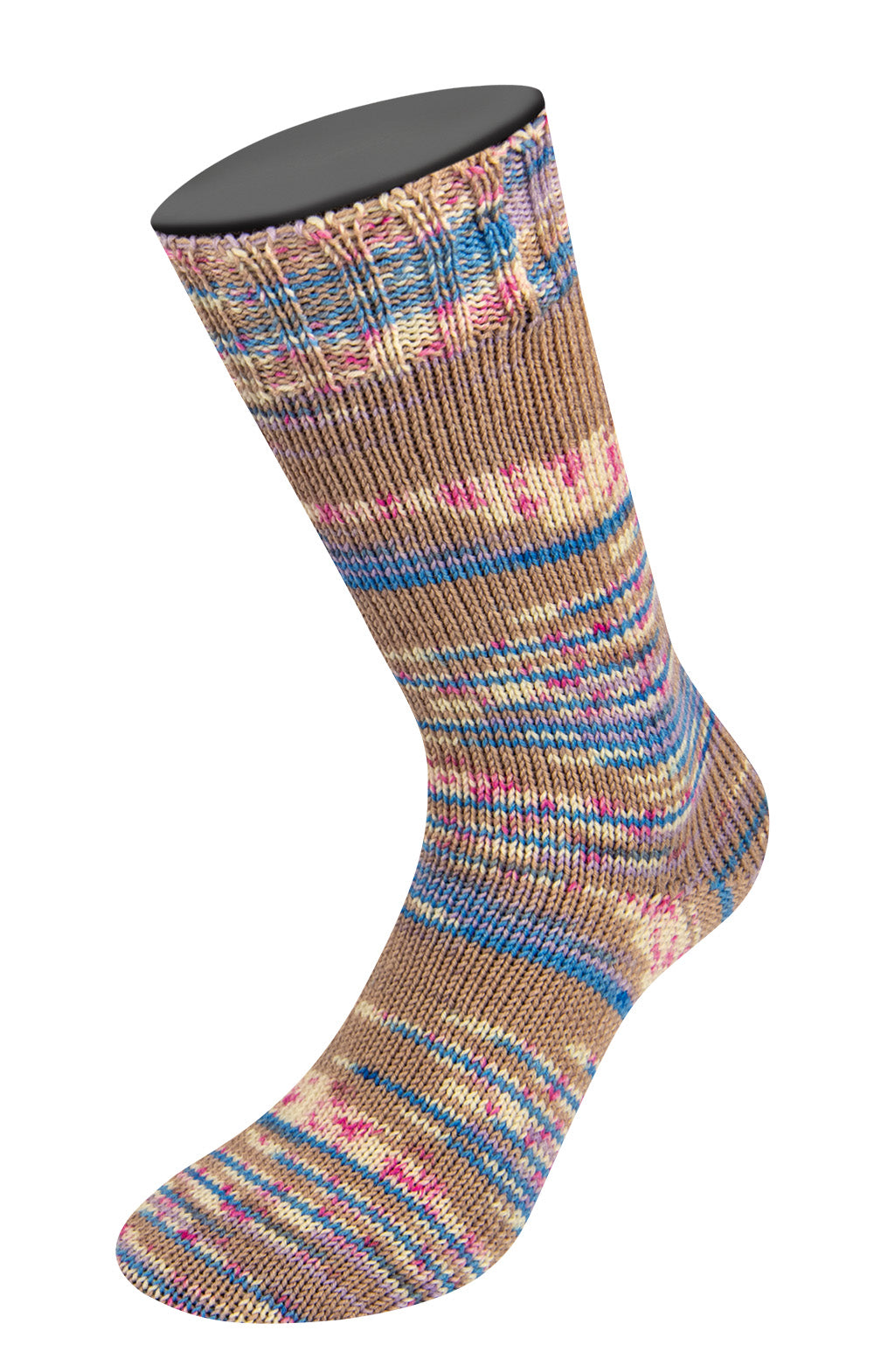 Lana Grossa COOL WOOL 4 SOCKS PRINT III 7203, Farbe Beige/Kornblume/Weiß/Pink/Lila