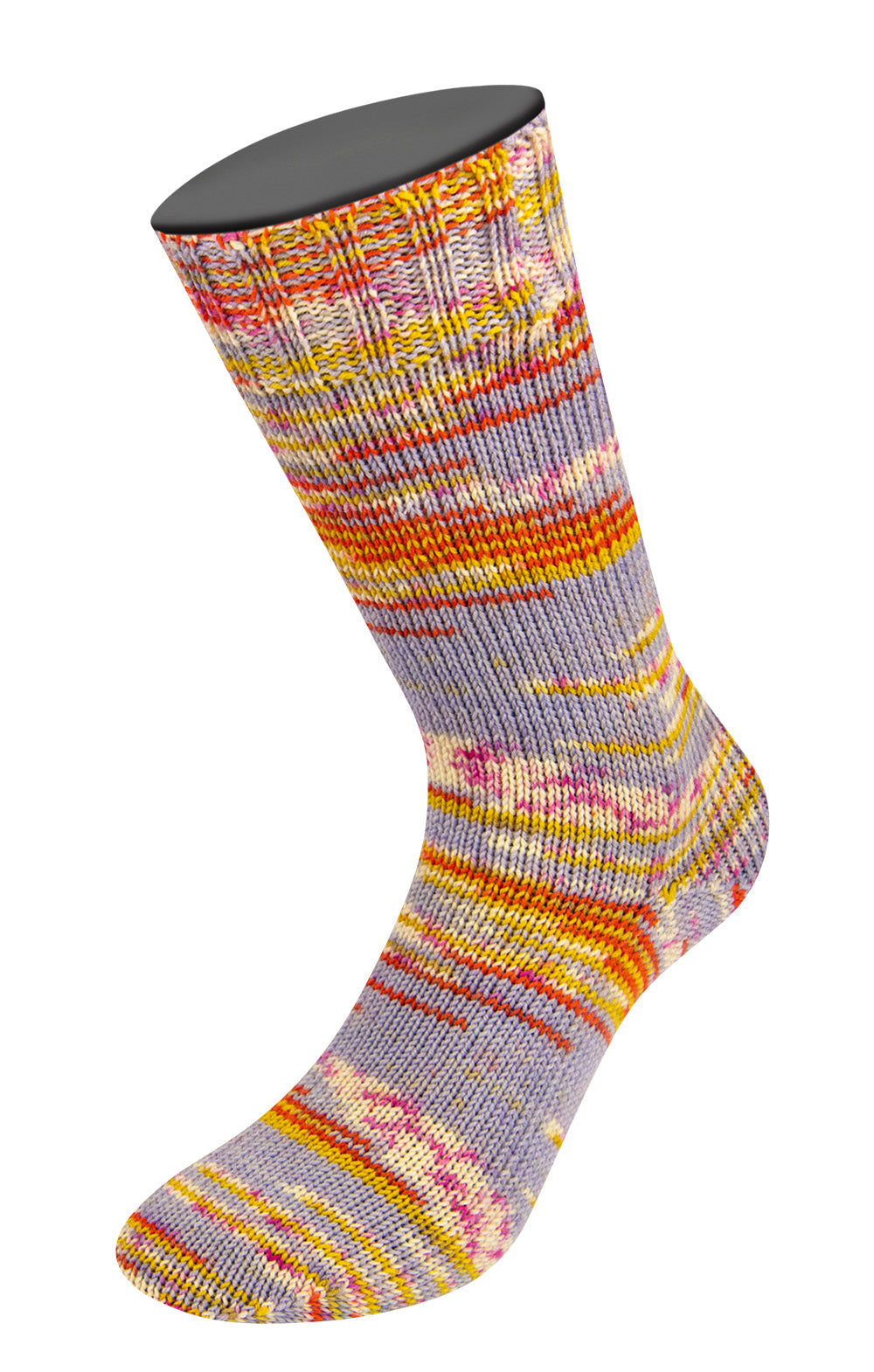 Lana Grossa COOL WOOL 4 SOCKS PRINT III 7208, Farbe Veilchenblau/Curry/Tonrot/Ecru/Fuchsia
